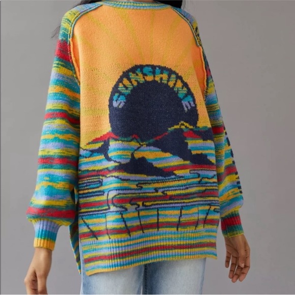 BDG Multicolor Maura Rainbow Knit Sunshine Colorful Oversized Spring Sweater - Picture 10 of 15